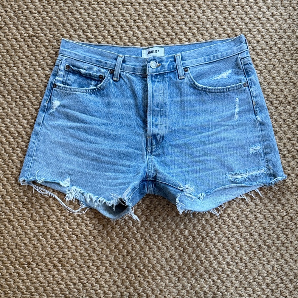 Agolde Parker Light Blue Distressed Jean Shorts